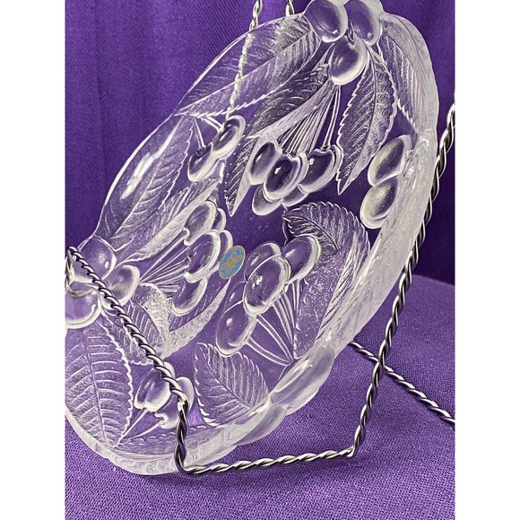 Vintage, Set of (4), Clear Glass/Crystal Cherry design Embossed Plates by Hoya - Picture 9 of 12